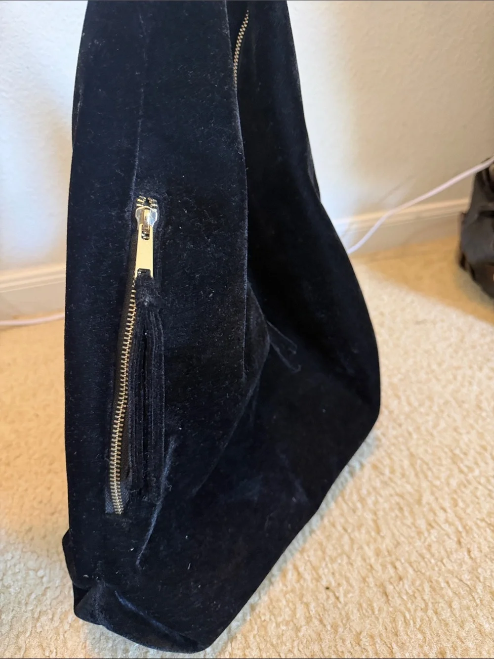 Tabitha Webb Black Velvet Slouchy Hobo Bag with Gold Hardware